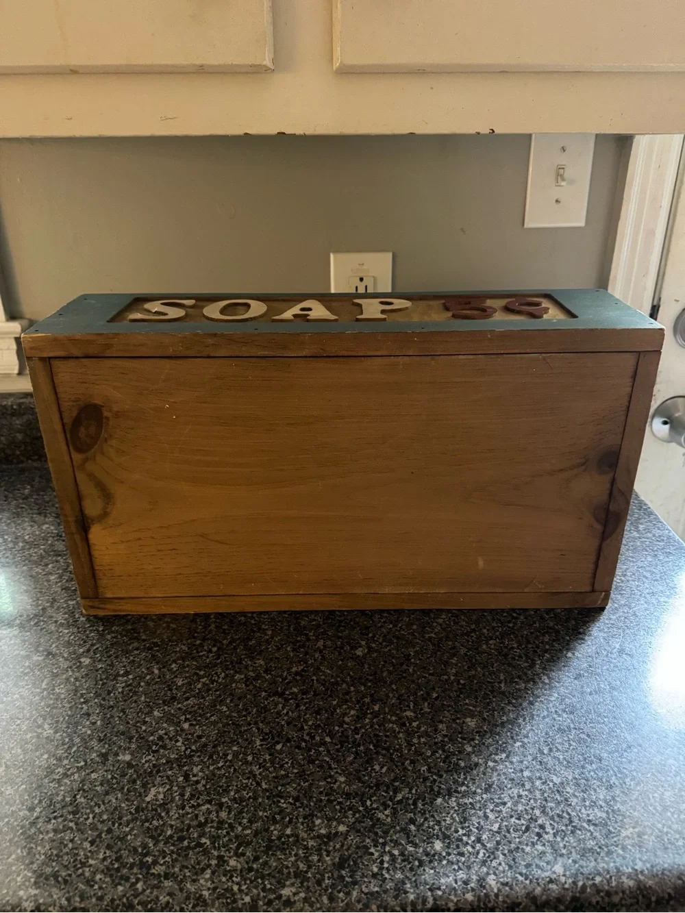 Rustic 'SOAP' Wooden Storage Box - Blue and Natural Wood